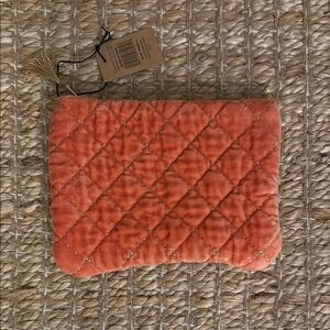 Quilted Velvet Zip Pouch in Orange 7" x 5"